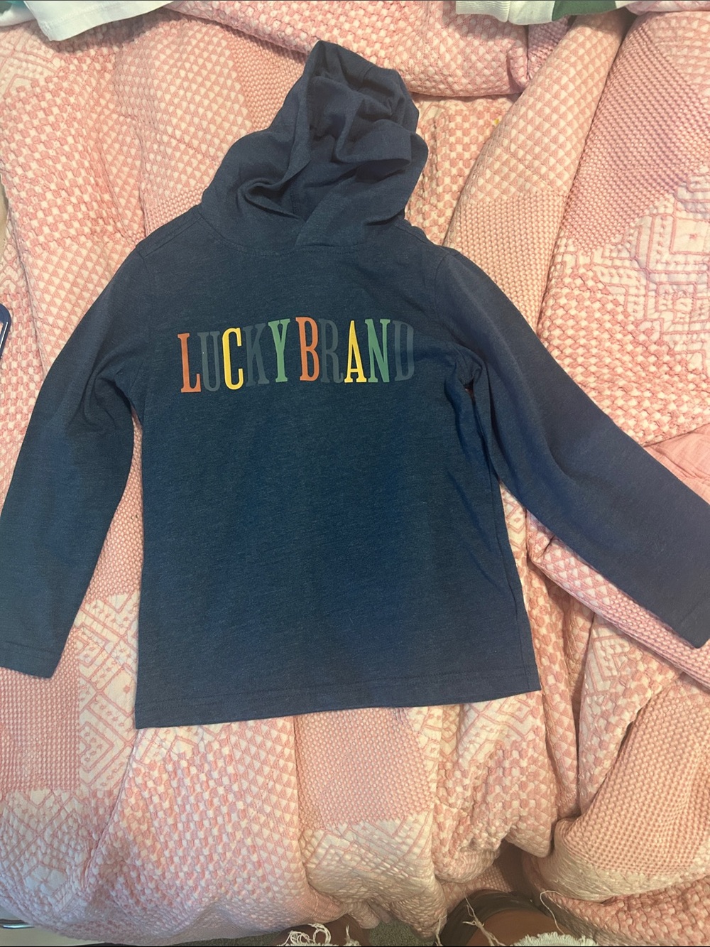 Lucky Brand Navy Hoodie with Rainbow Lettering
